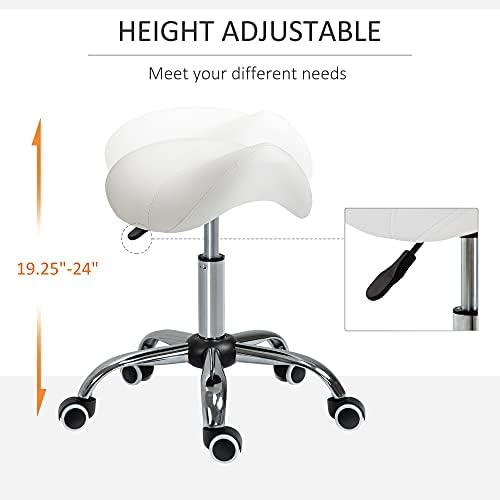 HOMCOM Cosmetic Stool 360° Rotate Height Adjustable Salon Massage Spa Chair Hydraulic Rolling Faux Leather Saddle Stool Mobility, Cream