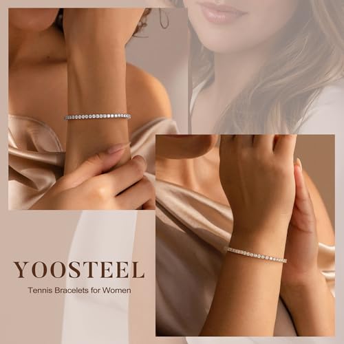Yoosteel 14K-Gold/White-Gold-Plated Tennis Bracelets for Women - 3mm Cubic Zirconia Classic Bracelet for Women Dainty Trendy CZ Jewelry Gift 6.5/7/7.5 Inch4