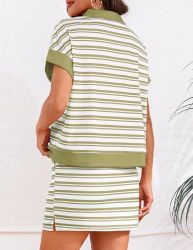 Totatuit Womens Striped 2 Piece Outfits Skirt Set Summer Casual Short Sleeve Polo Skort Workout Set Matching Lounge Sets — view 4