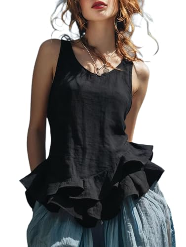 Camiseta de verano fresca para evitar el calor top comodo lino algodon con cuello U