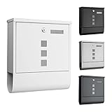 VERDOBA Briefkasten weiß matt mit Zeitungsfach und Namensschild - Briefkasten weiß mit Schloss - moderner Briefkasten mit Zeitungsfach und Sichtfenster