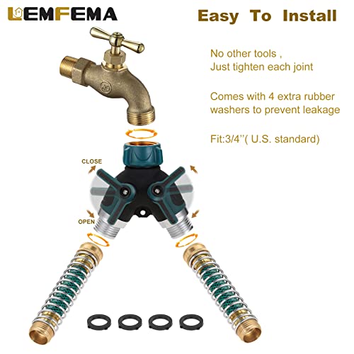 2 Way Garden Hose Splitter, 3/4" Y Garden Hose Connector With Comfortable Rubberized Grip , 2 Faucet Extension Hose Spring Protectors And 4 Hose Rubber Washer #TOP3