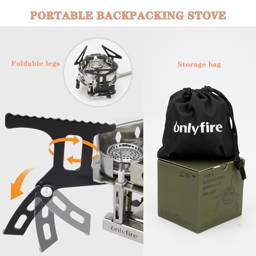 ONLYFIRE 3 Fuel Backpacking Stove with Propane & Butane Adapter, Portable Camping Gas Stove, Mini Camp Stove with Piezo Ignition & Carry Bag for Outdoor Cooking Picnic Camping Hiking GS334