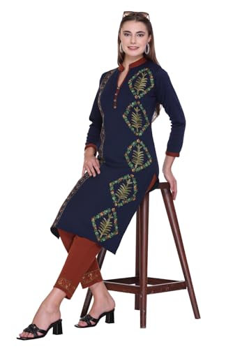 Image of Rosary Women's Woolen Winter Embroidered Kurta with Palazzo Pant | Warm Ethnic Suit Set - 2 Piece Outfit