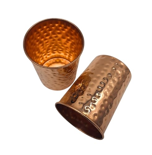 AB India Crafts 2er Set Kupfer Trinkbecher – 200 ml – reines Kupfer 99,9% – Hammerschlag Design – Handarbeit aus Indien – Ayurvedisches Trinken, Wasserbecher, Geschenkidee