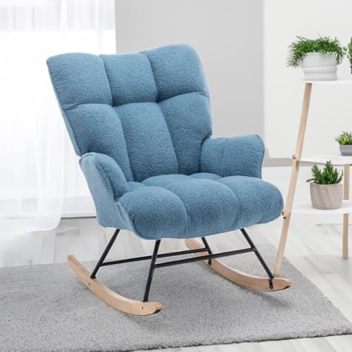 LightBlue Teddy Upholstered Nursery Glider Rocker