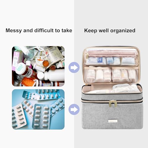 Image of Lexeeco Medicine Storage Bag Pill Bottle Organizer with Portable Small Pouch Travel Medication Bottle Organizer for Emergency Home First Aid Box Kit (Gray)