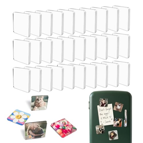 Image of 30 Pcs DIY Fridge Magnets, Acrylic DIY Magnets for Fridge 2x2 Inch, DIY Magnets Photo Frame Set, Clear Acrylic Magnet for Crafts, Classroom, Kitchen & Office Decor