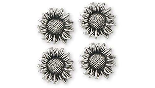 Sunflower Tuxedo Studs Jewelry Sterling Silver Handmade Sunflower Tux Studs SF6-STD