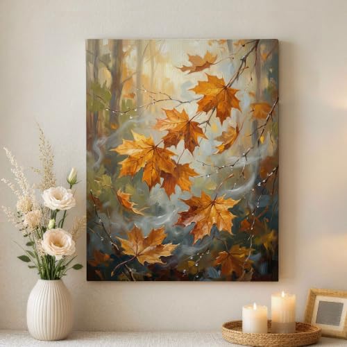 Lienzo de hojas de arce para renovar paredes vacías con arte de ramas otoñales de 40x50cm