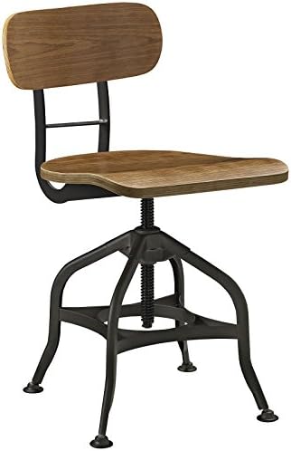 Modway Mark Rustic Modern Farmhouse Steel Metal Wood Adjustable Dining Chair in Brown