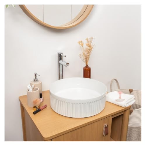 MOB-IN Vasque à poser ronde en céramique blanc texturé 36cm