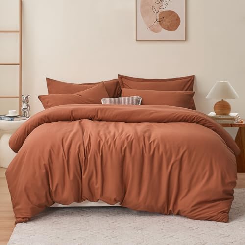 RUIKASI Rust Orange Double Duvet Set Bedding Set - Terracotta Duvet Cover Double Bed Set with Zip, Soft Brushed Microfibre Duvet Cover Set Quilt Cover with 2 Pillowcases