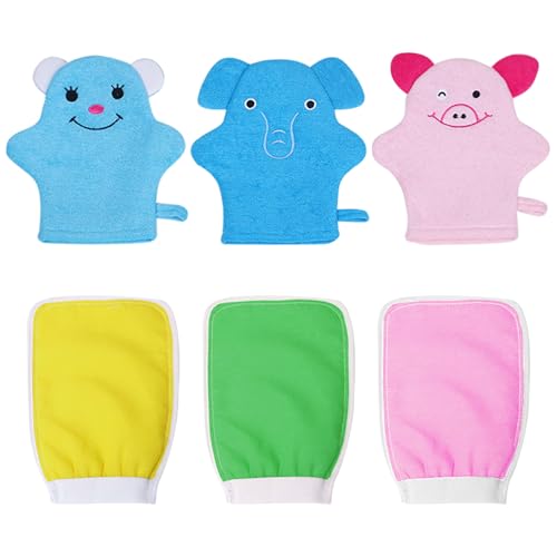 TYXHXTF 6 Piezas Guantes De BañO,Toallas,Con DiseñO De Animales,Para Divertirse En El BañO,Manoplas BañO,Absorbente,Suave Y EcolóGico,Ropa De BañO,Toallas Para NiñOs Multicolor