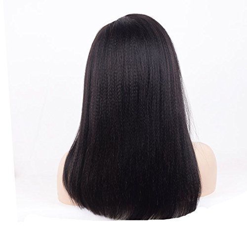 Brazilian Virgin Human Hair Lace Front Wig Yaki Straight Human Hair Glueless Lace Wig for Black Women 130% Density 18Inch (16inch)