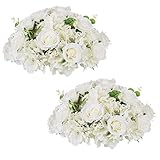NUPTIO Flower Ball Arrangement Bouquet - 2 Pcs 15.7 inch Diameter White Fake Flowers Roses Balls for Centerpieces Tables - Artificial Rose Arrangements for Wedding Centerpiece Table Decorations