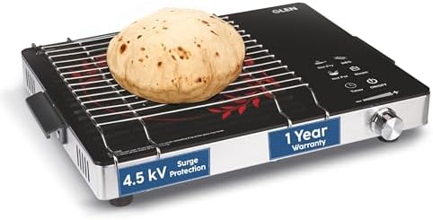 Glen 2200W Infrared Cooktop Stove with Grill Rack for Barbecue, Touch Control, Crystal Glass Plate, Digital Display, 4 Modes, Timer, Surge Protection, for Induction & Flat Bottom Utensils (SA-3077IR)