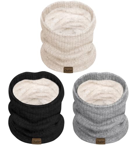 Chalier 3 Pack Neck Warmer for Women Cold Weather Knit Winter Scarf Thick Infinity Neck Gaiter for...