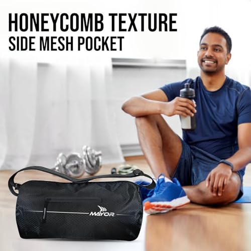 Image of Mayor Prime Gym Bag for Men & Women | Lightweight Workout & Training Bag with Side Pocket & Adjustable Shoulder Strap | Suitable for Gym, Fitness, Sports & Travel | Polyester (Black, 16L Capacity)