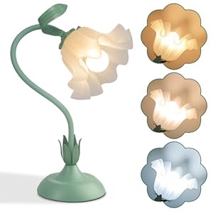 Flower Desk Lamp,LED Reading Light Bedside Vintage Flower Night Light,3 Colors Modes Cute Bedside Lamps Decor,Living Room Bedroom Room Kawaii Lighting Table Lamps Home Decoration (Green)