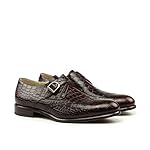 Costoso-Italiano-Goodyear-Welted-Nottingham-Mens-Brown-Croc-Print-Leather-Formal-Slip-On-Buckle-Monk-Strap-Shoes-with-Violin-Leather-Sole