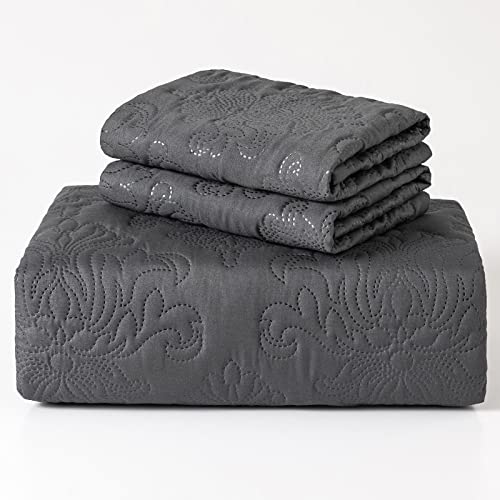 Quiltina King Size Quilt Set Bicolor Bedspreads, Lightweight Soft Summer Microfiber Coverlets, Modern Style Flower Pattern Bedding Set For All Season - 3 Piece (1 Quilt, 2 Pillow Shams) #TOP7