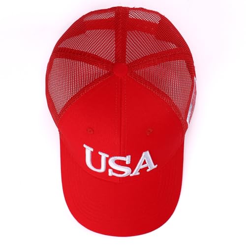 Image of USA Trucker Hat for Men & Women American Flag Cap Adjustable Baseball Cap Mesh Snap Patriotic 3D Embroidered Cap