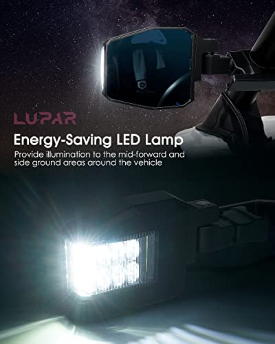 Lupar Utv Led Side Mirror Light, Aluminum Rzr Side Rearview Mirrors Fit 1.65"-2" Roll Cage Bar For Sxs Polaris Xp 900/1000 Honda Pioneer Can-Am Yamaha Talon Kawasaki, Smoke Lens Blue Anti-Glare Mirror #TOP1