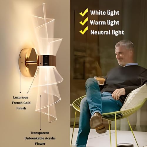 Image of Luxury LED Wall Light for Living Room & Bedroom | Crystal Acrylic Spiral Design with Gold Flakes | Modern Decorative Wall Lamp for Home, Hallway & Staircase|(Gold Finish)