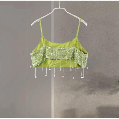 Women Beach Party Tassel Sequin Suit Backless Sleeveless Top Festival Mini Skirt3