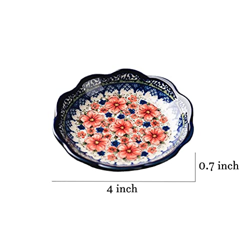 Sizikato 4Pcs Porcelain Appetizer Plate, 4-Inch Snack Plate Sauce Dipping Saucer, Exotic Flower Pattern #TOP5