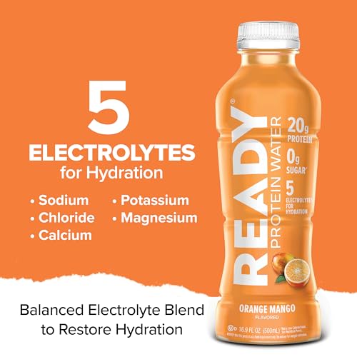 Image of Ready Cleat Protein Water, Orange Mango, 20g Whey Protein Isolate, 12 Pack | 0 sugar, Low-calorie sports drink with electrolytes & essential amino acids for hydration & recovery; 16.9 fl oz