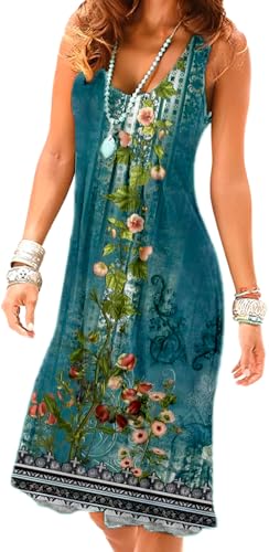Image of Camisunny Women Casual Loose Tank Dresses Sleeveless Beach Vacation Dress Swing Pleated U Neck Fashion Soft