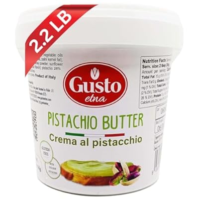 GUSTO ETNA Sicilian Pistachio Cream 35% Pistachios, Sweet Spreadable Butter, 2.2 lbs 1 kg Rich & Nutty Pistachios Cream for Knafeh Dubai Pistachio Chocolate Bars, Product of Sicily, Italy