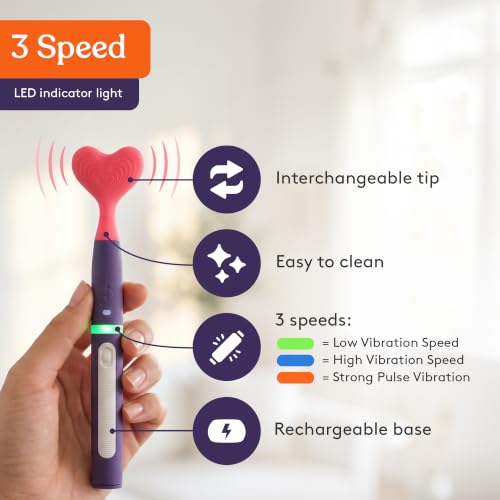 Image of Special Supplies Rechargeable Buzz Buddy Oral Motor Stimulation kit with 12 Soft Textured Interchangeable Heads, Calm Sensory Needs, Support Speech, and Stimulate Self Feeding (Purple)