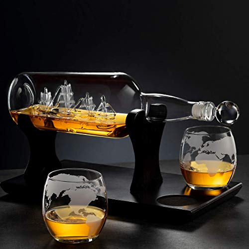 Godinger Ship In A Bottle Whiskey Decanter And Whiskey Glasses Bar Set, For Liquor Scotch Bourbon, Gifts For Men #TOP1
