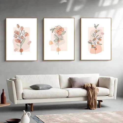 Affiche fleur rose de salon : triptyque sur toile 40 x 60 cm TONGYINLI