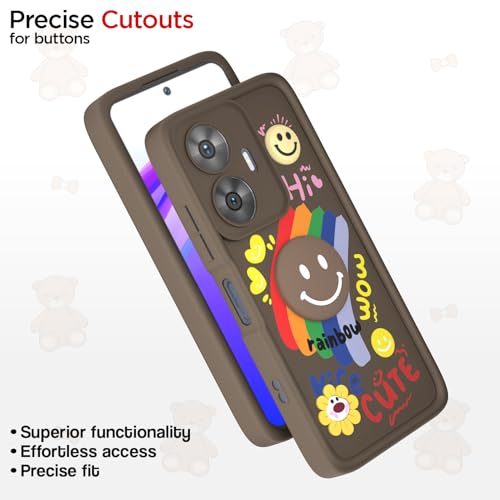 Image of Pikkme Back Cover for Realme Narzo N55 / Realme C55 | Soft Silicone| Cute Rainbow Smile & 3D Cartoon Flower Design | Shockproof Raised Camera Protection Bumper Case (Brown)