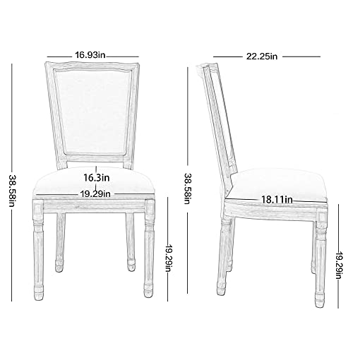 Kcc French Dining Chairs Set Of 2, Upholstered Vintage Farmhouse Chair With Square Backrest, Mid Century Fabric Chair With Solid Rubberwood Leg For Dining Room Bedroom Kitchen Restaurant, Dark Gray #TOP2