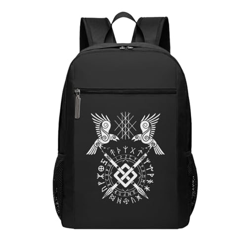 Twin Ravens Of Odin Norse Pagan Symbol Travel Laptop Backpack, Business Anti Theft Slim Sturdy Laptops Backpacks, College Computer Bag Gift for Men & Women Fits 17 Inch Notebook,Black