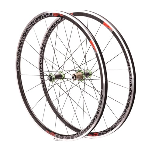 700C Road Bike Wheelset Rim Brake with Carbon Hub, 30mm Depth Road Bike Front Rear Wheels Support 8/9/10/11 Speed Sealed Bearing Quick Release Bike Rims(Green Hub)