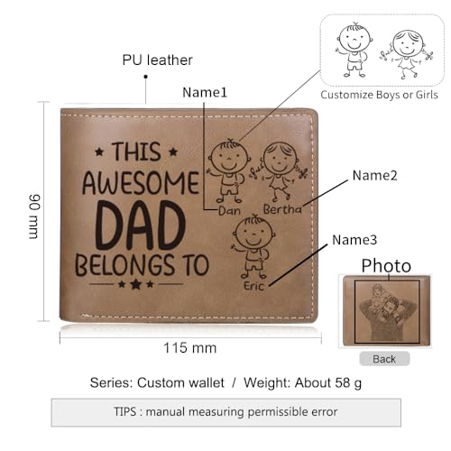 Nobelook PU Leather Personalized Men's Wallet - Customized Gifts for Men Husband Father Men's Leather Wallet Customized Wallets for Men (Brown, 3 Names)2