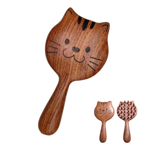 FIMWOLZ Spazzola Massaggiante a Forma di Gatto, Spazzola per Shampoo in Legno di Alta Qualità, Massaggiatore per Cuoio Capelluto, Riduce la Forfora e Favorisce la Crescita dei Capelli