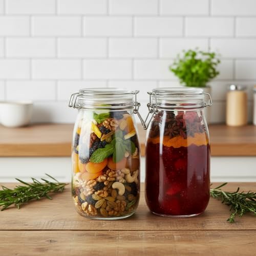Image of ginoya brothers - Kitchen Glass Jar (2, 1500 Ml. Round Clip Jar)