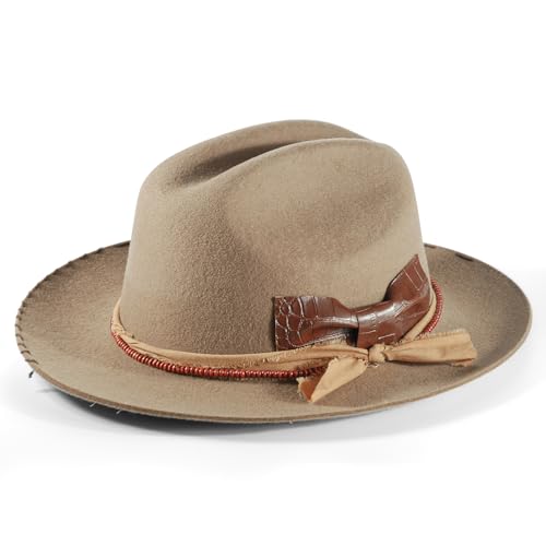 Image of Open Road Hat Fedora Hat Pure Wool Felt Hat Vintage Rancher Hat Airway Vented Panama Hats for Men Women