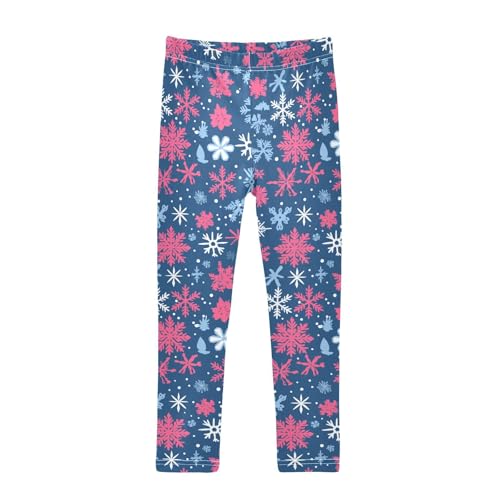 Christmas Pattern Big Small Snowflakes Kids Baby Girls Cotton Leggings Comfortable High Waisted Workout Pants Gym