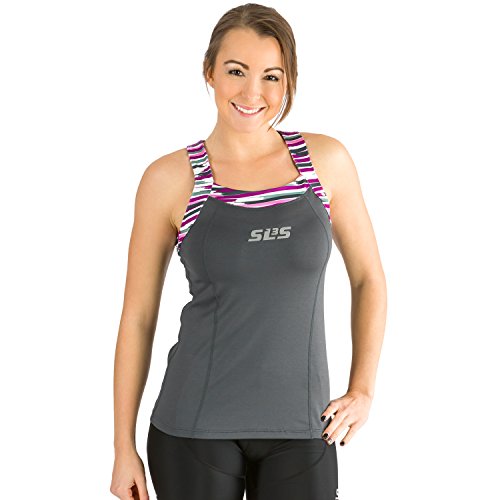 SLS3 Triathlon Women`s FRT Tri Top 1 Pocket Jersey - Singlet -Tank (Dark Gray, M)