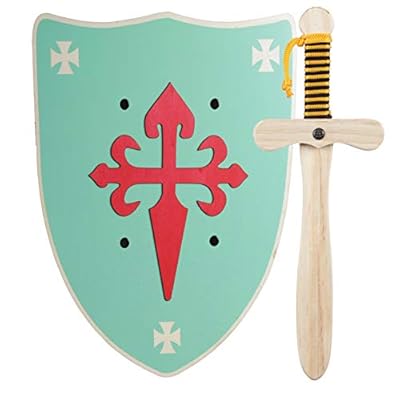Espada y Escudo de Caballero de Madera Artesanales - Juguete para Niños y Niñas - Complemento para Juegos, Juegos Imitación, Disfraz, Medieval, Guerrero, Fiesta Temática, Edad Media (Escudo Verde) | Ya disponible en tu tienda friki favorita! En mundofriki.es!