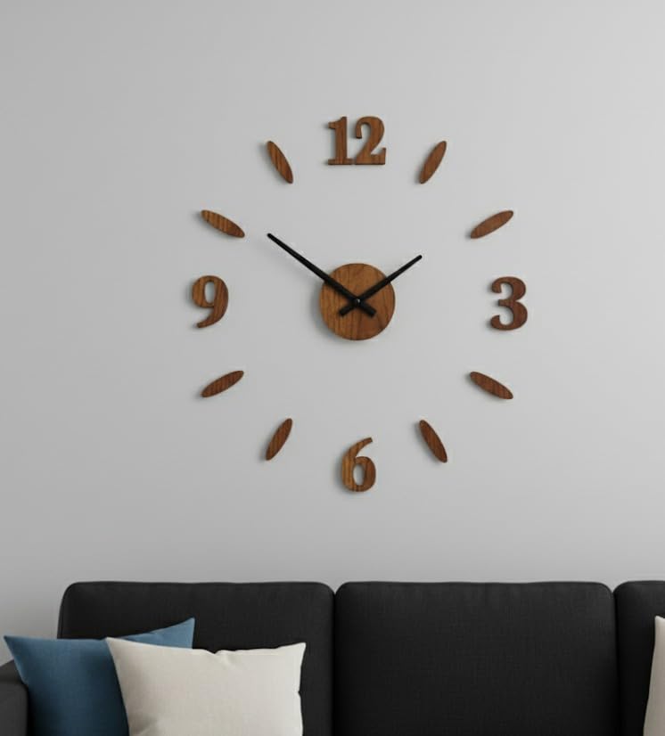 Image of cozyloom Wood Pan Large Wooden Wall Clock | Elegant Home Decor Timepiece for Living Room, Bedroom, Office, Dining wall & Home Interiors (Brown)