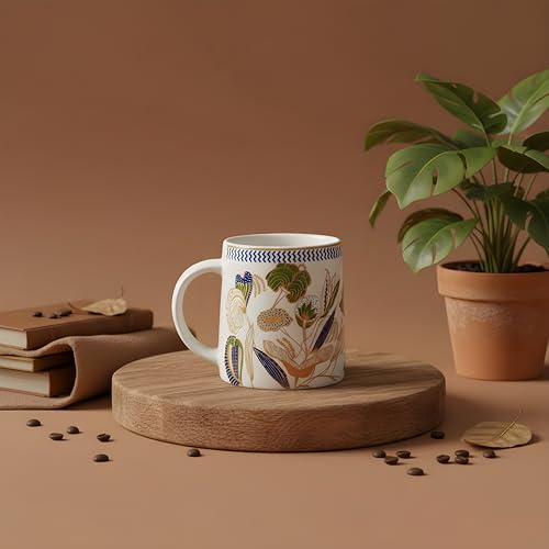 Image of miah decor Cafe Flora Collection Handcrafted Ceramic Coffee Cups Set of 6 | 250 ml Floral Tea & Coffee Mugs | Earthy Floral Design | Microwave & Dishwasher Safe